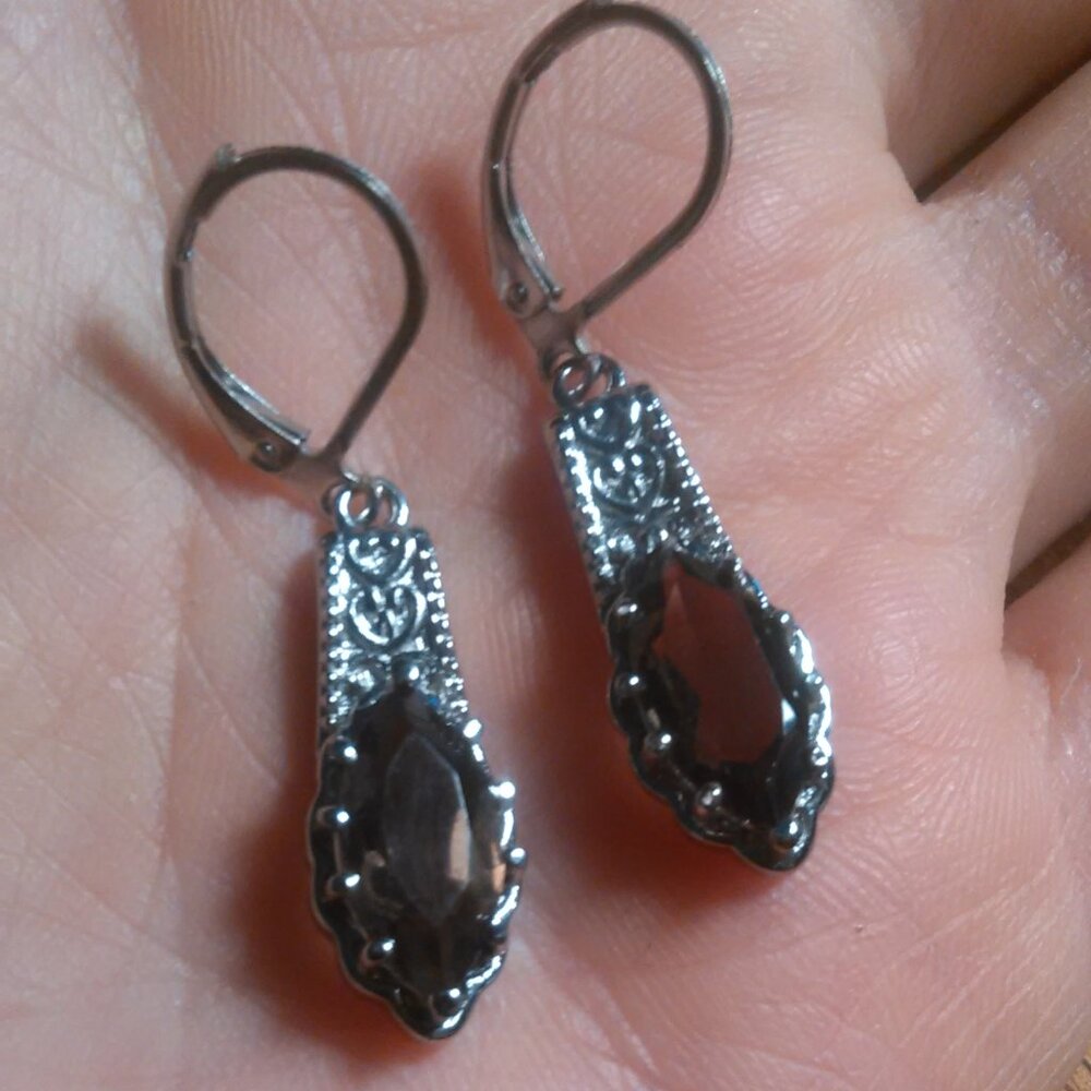 Brazilian Smokey Quartz Stainless Steel Lever Back Earrings